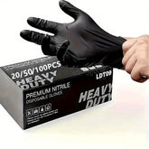 50 Pcs Black Disposable Nitrile Gloves - Durable & Waterproof | Kitchen, Tattoo, Cleaning, Auto Care | Textured Grip | Latex-Free •