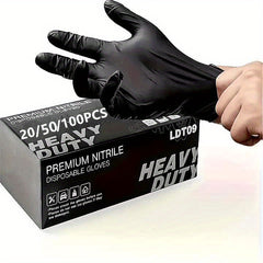 50 Pcs Black Disposable Nitrile Gloves - Durable & Waterproof | Kitchen, Tattoo, Cleaning, Auto Care | Textured Grip | Latex-Free •