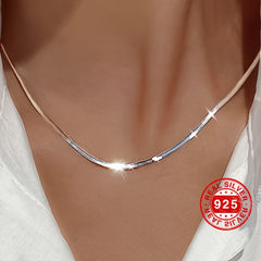 S925 sterling silver hypoallergenic flat snake bone chain, cool wind blade chain, fashionable silver necklace for women, light luxury, high-end feeling, collarbone chain 3.6g