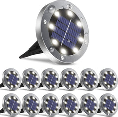 12-Pack Waterproof Solar Ground Lights – Outdoor Pathway/Yard/Lawn Lighting, White LEDs