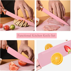19-Piece Kitchen Knife Set—Stainless Steel & Silicone (Pink, Non-stick, Sharp, Family Gift)