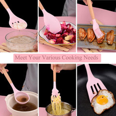 19-Piece Kitchen Knife Set—Stainless Steel & Silicone (Pink, Non-stick, Sharp, Family Gift)