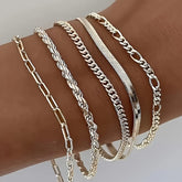 5-Piece Sterling Silver Cuban Chain Set - Boho Layering Jewelry, Perfect Gift for Women