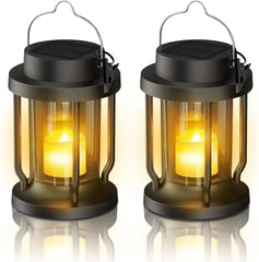 2-Pack Solar Lanterns: Weatherproof Garden Decor w/ Flickering Flame - Father’s Day Gift
