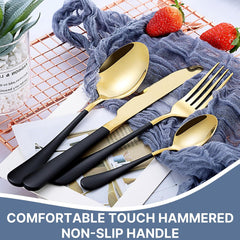 24-Pc Stainless Steel Flatware Set w/ Holder (Spoon/Fork/Knife) for 6, Gold Mirror+Matte Pink Finish