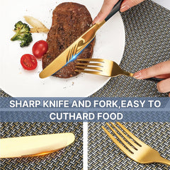 24-Pc Stainless Steel Flatware Set w/ Holder (Spoon/Fork/Knife) for 6, Gold Mirror+Matte Pink Finish