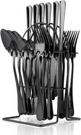 24-Pc Stainless Steel Flatware Set w/ Holder (Spoon/Fork/Knife) for 6, Gold Mirror+Matte Pink Finish