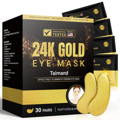 24K Gold Collagen Eye Patches - Puffy Bags, Dark Circles & Wrinkle Reduction (30 Pairs)