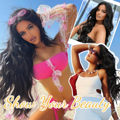 26" Black Heat-Resistant Long Wavy Lace Front Wig for Women, Party/Daily Use