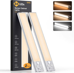 2P Rechargeable Under Cabinet Lights w/Motion Sensor, 84LED, 3 Colors & 5 Brightness, 1800mAh, Magnetic Mount