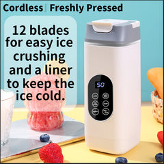 Portable USB-C Mini Blender/Juicer - 3 Speeds, Digital Display, 12 Blades, 15.22oz, Easy Clean, Travel - Enjoy Fresh Juice Anywhere