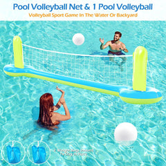3-in-1 Pool Games Set: Volleyball Net, Basketball Hoop, Ring Toss, Inflatable Floats, Party Accessory for Kids & Adults