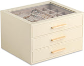 3-layer Jewelry Box Clear Lid Jewelry Organizer with Drawer PU Leather for Women for Rings Earrings Stud