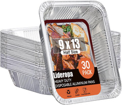 30-Pack 9x13 Inch Heavy Duty Aluminum Foil Pans - Disposable Half-Size for Cooking, Freezing & Storage