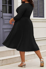 CLOCOR Women's Plus Size Midi Dress 3/4 Sleeve A-Line Swing Dress V Neck Flowy Casual Dresses
