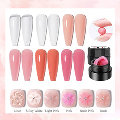 3D Non-Sticky Nail Extension Gel – Nude & Gem-Sculpture Formula for Pattern Carving & Decoration Design