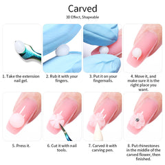 3D Non-Sticky Nail Extension Gel – Nude & Gem-Sculpture Formula for Pattern Carving & Decoration Design