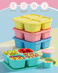 4-Piece Reusable Bento Box Set – 4 Compartment Lunch Container with 2 Sauce Dishes, Stackable BPA-Free for School, Work, Travel
