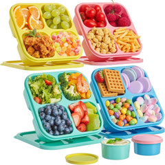4-Piece Reusable Bento Box Set – 4 Compartment Lunch Container with 2 Sauce Dishes, Stackable BPA-Free for School, Work, Travel