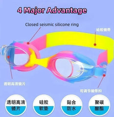 4 Pieces Kids Swimming Goggles for Boys Girls Silicone Swimming Cap for Short Hair with Swim Cap, Earplug and Nose Clip