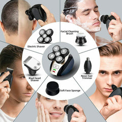 5-in-1 4D Rotating Electric Shaver Rechargeable Bald Shaver Beard Trimmer
