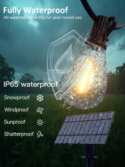 50FT Solar String Lights - Waterproof 19 LED 20+hr Battery Life, Commercial-Grade Shatterproof, Multipurpose Patio/Camping Decor
