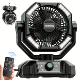 20,000mAh Camping Fan: Dual Motor, 8-Spd Remote, 4 LED Lights & Tent Hook. Portable for Outdoors, Power Outage, Jobsite