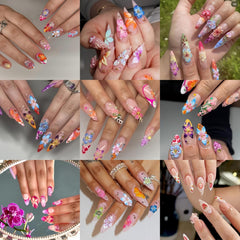 60PCS 3D Hawaii Floral Nail Charms—Colorful Rhinestones & Diamonds, Women’s Summer Nail Jewelry