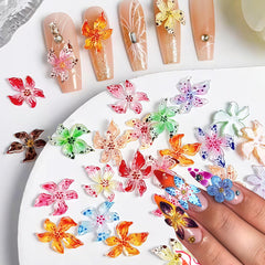 60PCS 3D Hawaii Floral Nail Charms—Colorful Rhinestones & Diamonds, Women’s Summer Nail Jewelry