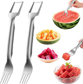 2-in-1 Stainless Steel Watermelon Cutter, Dual Head Slicer & Fork (2Pcs)