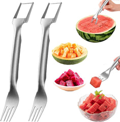 2-in-1 Stainless Steel Watermelon Cutter, Dual Head Slicer & Fork (2Pcs)