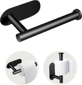 Drill-Free Black Stainless Steel Toilet Paper Holder, Waterproof Self-Adhesive Wall Mount for Bathroom/Kitchen