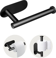 Drill-Free Black Stainless Steel Toilet Paper Holder, Waterproof Self-Adhesive Wall Mount for Bathroom/Kitchen
