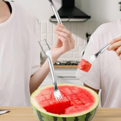 2-in-1 Stainless Steel Watermelon Cutter, Dual Head Slicer & Fork (2Pcs)
