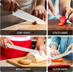6PC Chef Knife Set with Acrylic Stand & Non-slip Block, Colorful Coating, Gift for Women