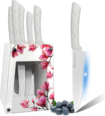 6PC Chef Knife Set with Acrylic Stand & Non-slip Block, Colorful Coating, Gift for Women