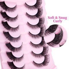 7 Pairs Slanted Fox-Eye False Lashes: Natural-Looking, Thick & Curly, Sturdy & Dramatic