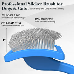 2PCS Dog Grooming Brush Set: Slicker Brush & Comb for Poodles, Doodles with Long Pins to Remove Tangles, Knots, Mats