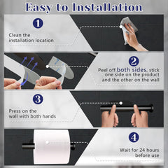 Drill-Free Black Stainless Steel Toilet Paper Holder, Waterproof Self-Adhesive Wall Mount for Bathroom/Kitchen