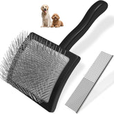 2PCS Dog Grooming Brush Set: Slicker Brush & Comb for Poodles, Doodles with Long Pins to Remove Tangles, Knots, Mats