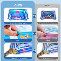 LED Cat Water Mat, Anti-Scratch Leak Proof with Floating Fish Toys, Interactive Cat Toys for Exercise & Hunting