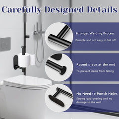 Drill-Free Black Stainless Steel Toilet Paper Holder, Waterproof Self-Adhesive Wall Mount for Bathroom/Kitchen