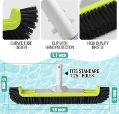 18" Pool Brush Head Cleans Walls & Floors, Curved Ends, Scrub Brush for All Pool Types, Fits Most Poles - Green/Black