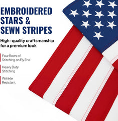 3x5 ft USA Flag: Embroidered Stars & Sewn Stripes - Heavy-Duty UV Polyester (Stronger Than Nylon), 70% Fade Resistant