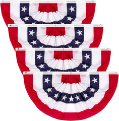 4 PCS USA Pleated Fan Flags with Patriotic Banner & Bunting for July 4th Decor