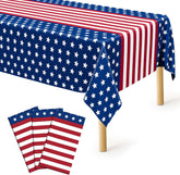 3 Pack Patriotic Tablecloths, 54x108 Inch, Red White Blue Plastic, 4th of July Decor