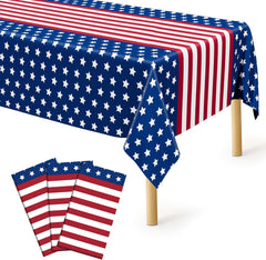 3 Pack Patriotic Tablecloths, 54x108 Inch, Red White Blue Plastic, 4th of July Decor