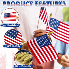 50 Pcs 4x6 Inch American Flags on Sticks, Tear Resistant for 4th July & Memorial Day Parades