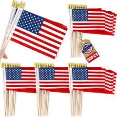 50 Pcs 4x6 Inch American Flags on Sticks, Tear Resistant for 4th July & Memorial Day Parades