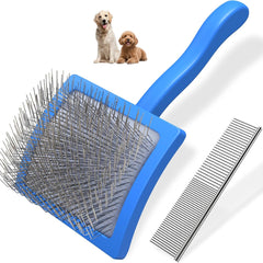 2PCS Dog Grooming Brush Set: Slicker Brush & Comb for Poodles, Doodles with Long Pins to Remove Tangles, Knots, Mats